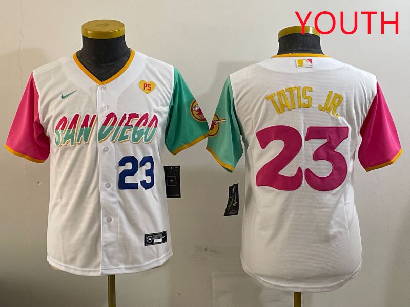 Youth San Diego Padres #23 Tatis jr White City Edition 2025 Nike MLB Jersey style 8->detroit tigers->MLB Jersey